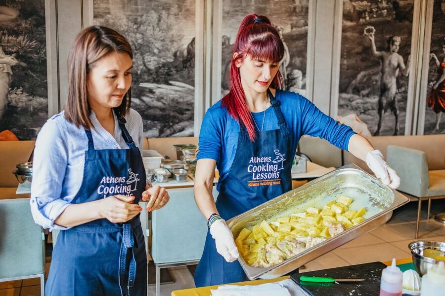 Athens: Greek Cuisine Cooking Class and 3-Course Dinner - Preparing the main dish and dessert