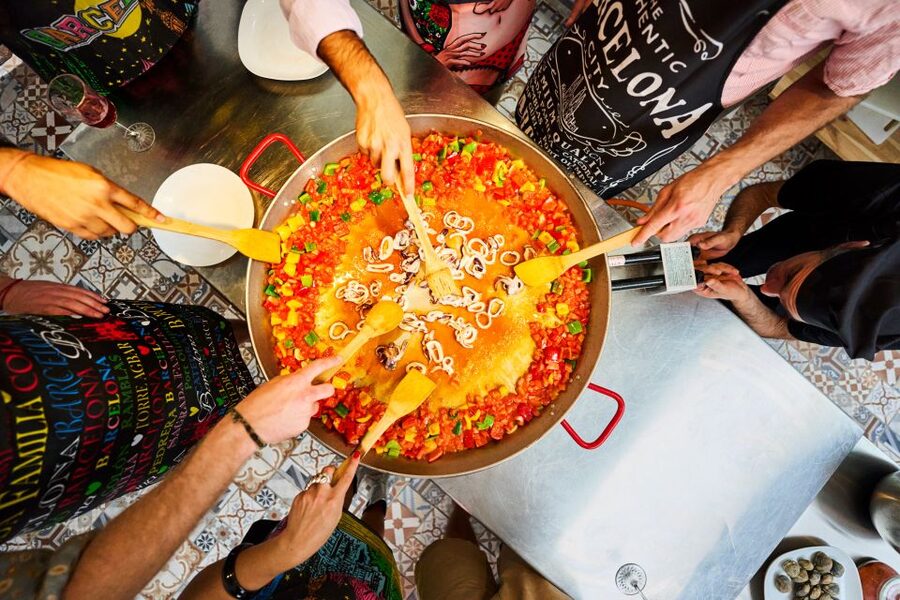 Barcelona: Paella Cooking Class with Market Visit and More - Dessert and the shared meal
