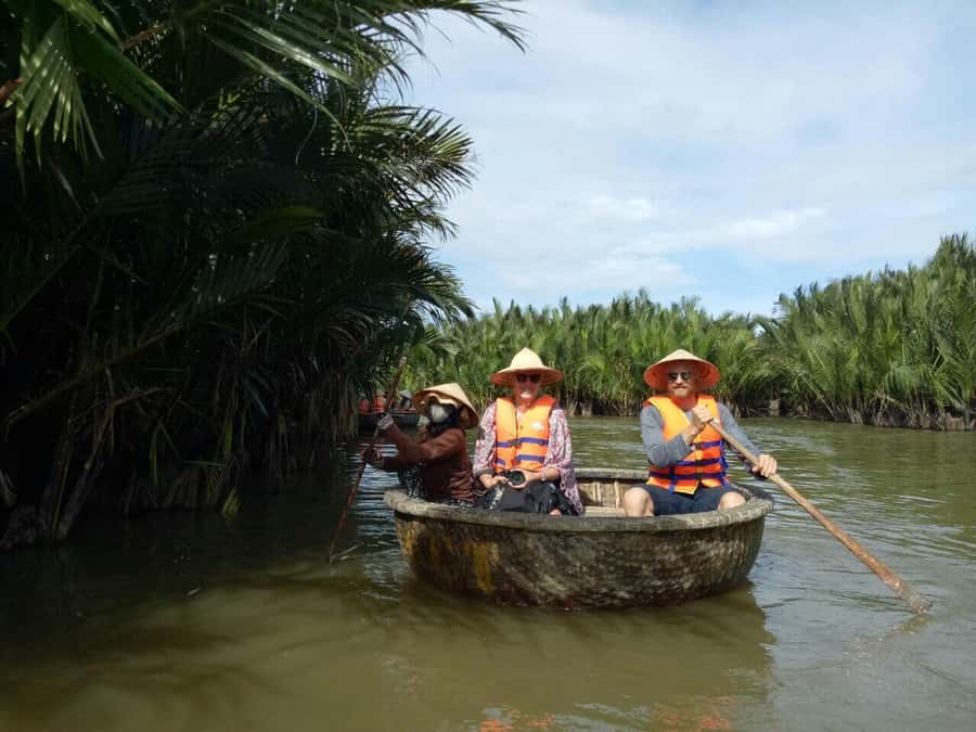 Bay Mau Eco Cooking Class Tours with Basket Boat - Riding a bamboo basket boat at Cam Thanh