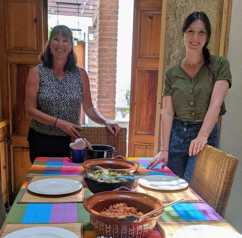 Coyocán: Market Tour and Cooking Class - Sitting down to eat what you prepared