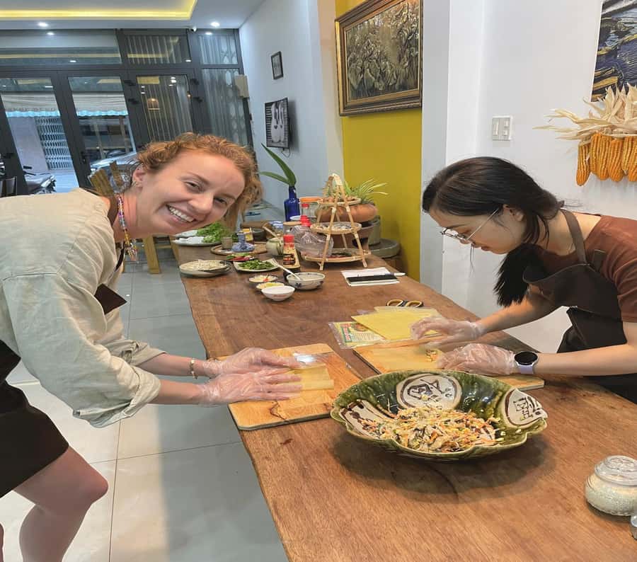 Da Nang: Traditional Cooking Class and Pho with Local Girl - Making spring rolls, one wrapper at a time