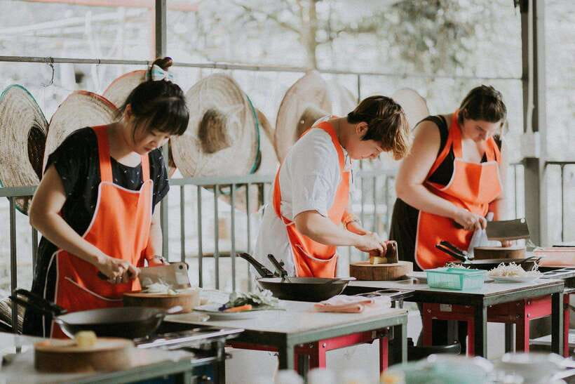 Full Day Thai Cooking Class in Organic Farm and Market - Eating in the organic kitchen garden