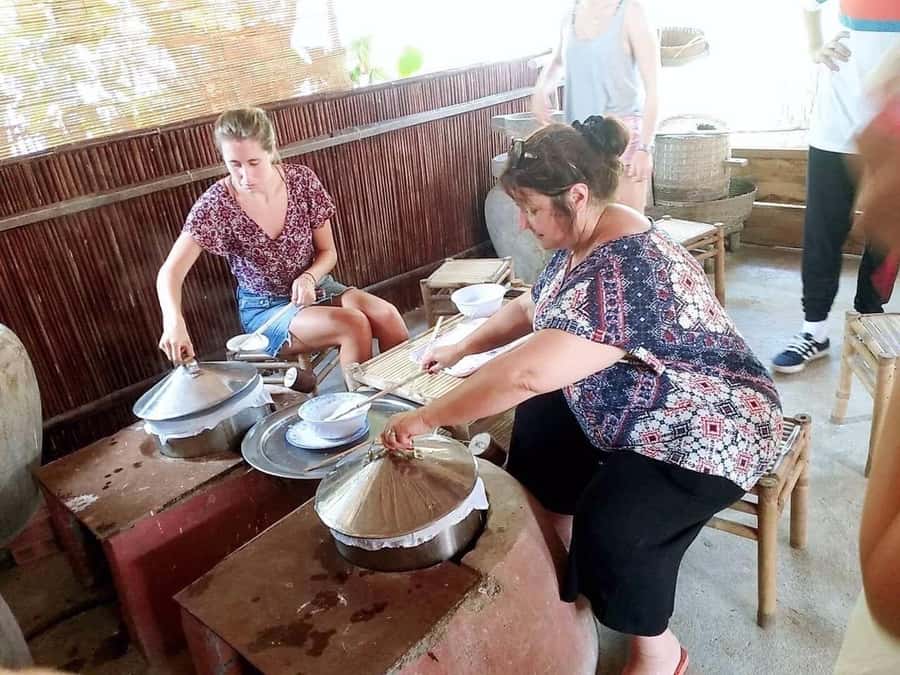 Hoi An: Bay Mau Cooking Class w/ Market & Basket Boat Option - Eating in the open air
