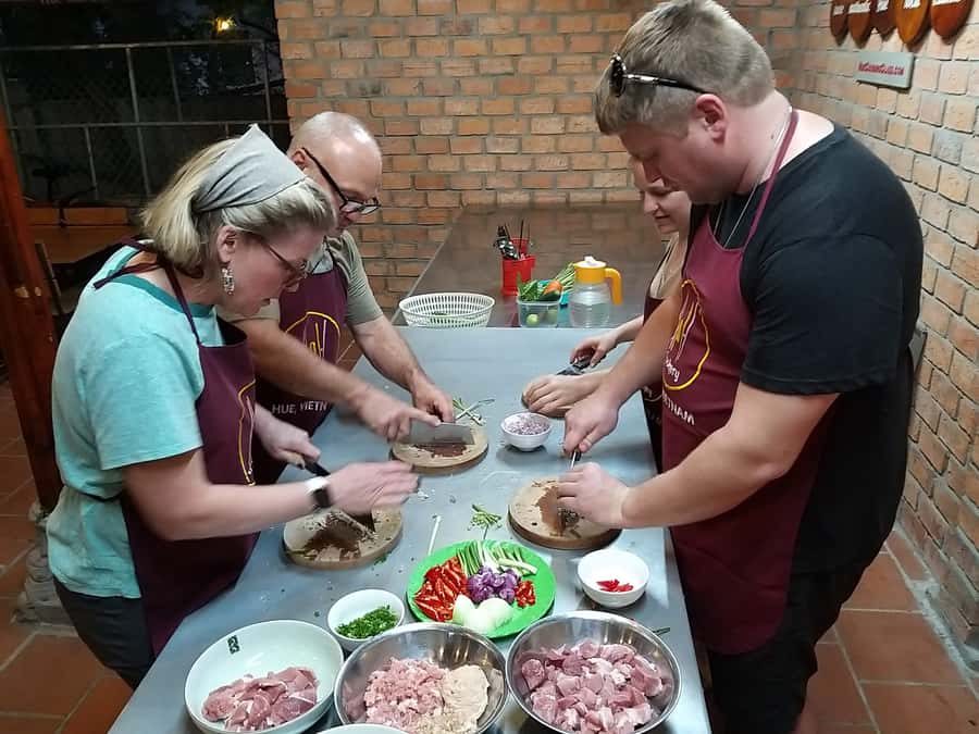 Hue Cooking Class with local-Visit market, cook local food - Eating the food you made