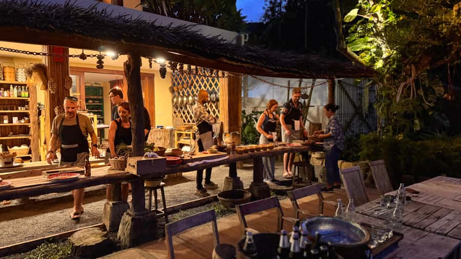 Koh Samui: Evening Thai Cooking Class with Organic Garden - Grinding curry paste with the Gulf in view