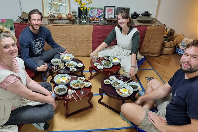 Korean cooking class in Haeundae, Busan - Eating at a traditional bapsang table