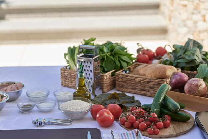 Mykonos: Hands-On Cooking Class with a Professional Chef - Folding dolmades and building a Greek table
