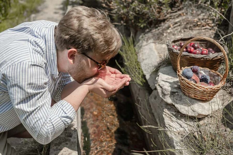 Naxos: Family Farm-table Cooking, Kouros Tour & Live Music - Picking vegetables in the Flerio valley
