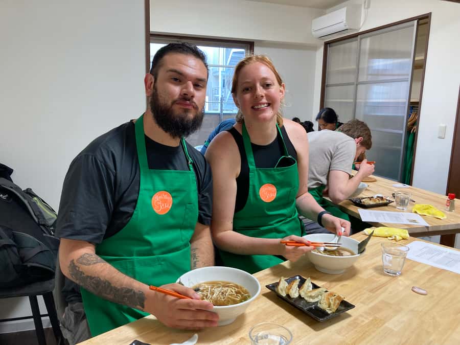 Osaka: Ramen and Gyoza Cooking Class in Dotonbori - Cooking, toppings, and the meal at the end