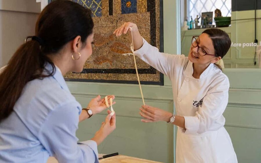 Rome: Enjoy Spritz and Pasta Making in Piazza Navona - Eating the pasta you made