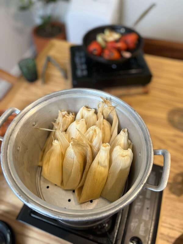Tamales 101: Multi-variety tamal cooking class and feast - Fresh corn tamales and smoky chipotle salsa